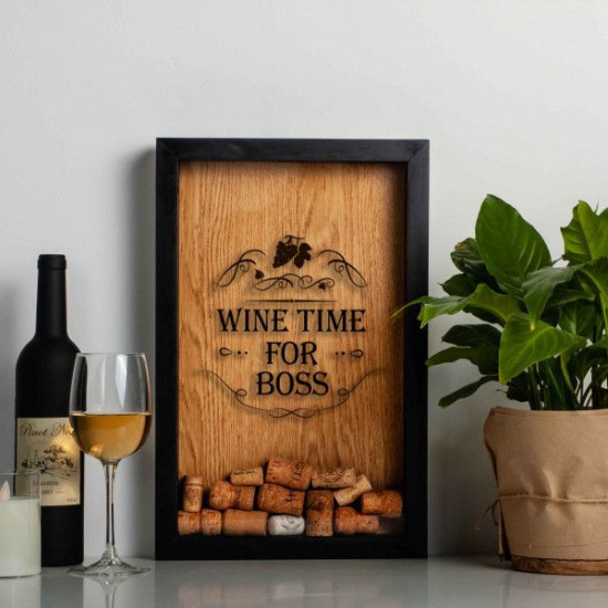 Копилка для винных пробок Бери-Дари "Wine time for boss", черная