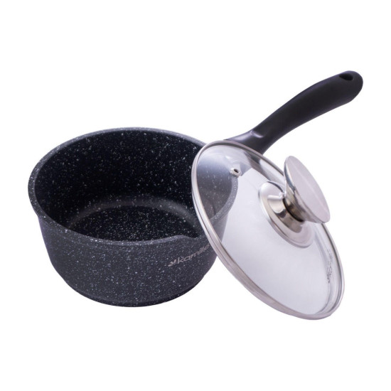 Ківш антипригарний із кришкою Kamille Black Marble, 160 мм, 1,35 л. Ківш антипригарний із кришкою Kamille Black Marble, 160 мм, 1,35 л.
