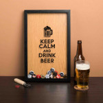 Копилка для пивных крышек Бери-Дари "Keep calm and drink beer", черная/дерево