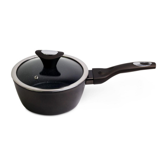 Ківш антипригарний із кришкою Kamille Black Marble, 180 мм, 1,8 л.