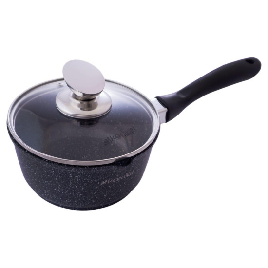 Ківш антипригарний із кришкою Kamille Black Marble, 160 мм, 1,35 л.