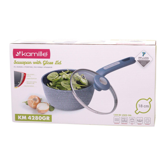 Ківш антипригарний з кришкою Kamille Granite, 180 мм, 1,8 л. Ківш антипригарний з кришкою Kamille Granite, 180 мм, 1,8 л.