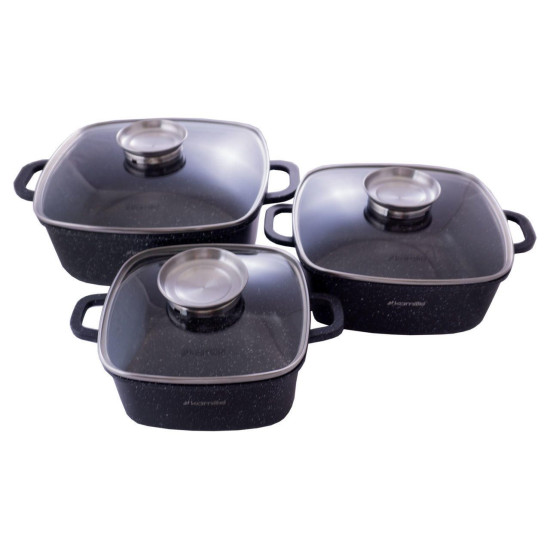 Набор посуды антипригарный Kamille Black Marble, 8 предметов (4435)