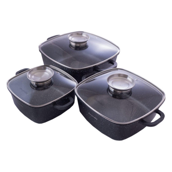 Набор посуды антипригарный Kamille Black Marble, 8 предметов (4435)